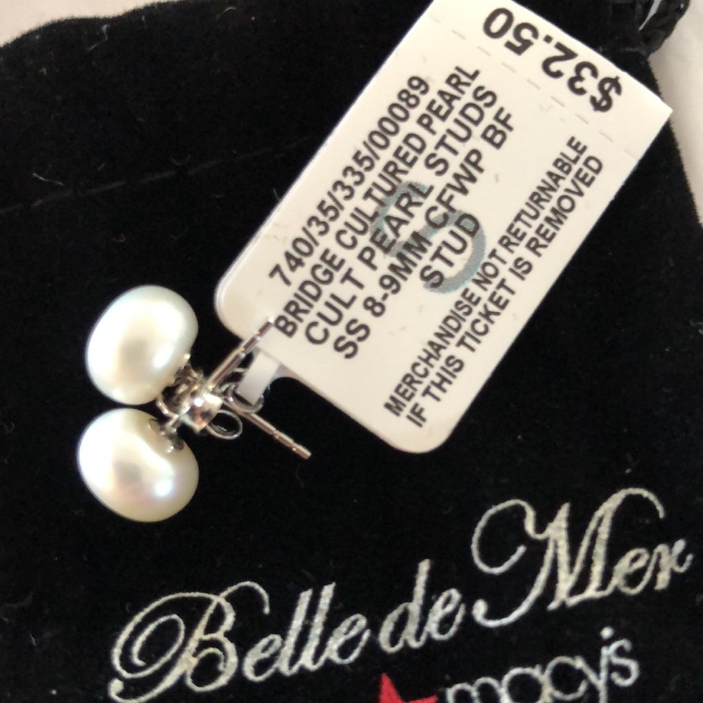“BELLE DE MER” FRESHWATER PEARL EARRING STUDS 925 SS BY MACY’S NWT!